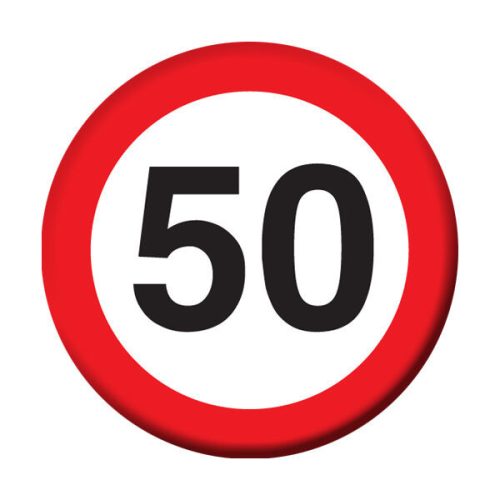 Sebességkorlátozós 50. szülinapi kitűző