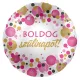 Rózsaszín-arany pöttyös boldog szülinapot fólia lufi