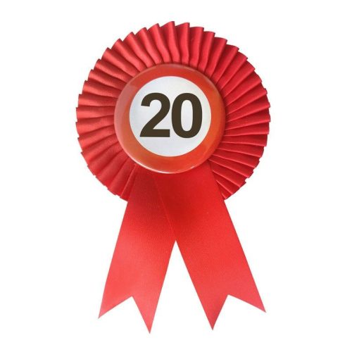 Piros sebességkorlátozó 20 szülinapi szalagos kitűző