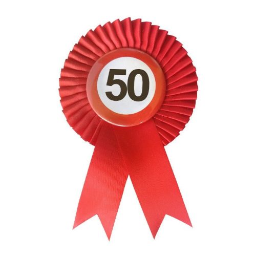 Piros sebességkorlátozó 50 szülinapi szalagos kitűző