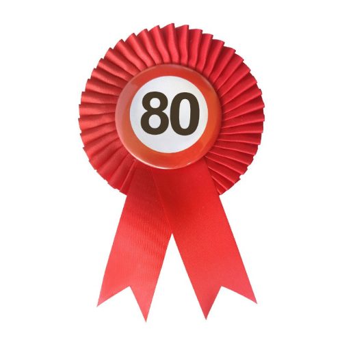 Piros sebességkorlátozó 80 szülinapi szalagos kitűző