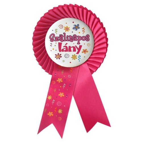Pink szülinapos lány szalagos kitűző