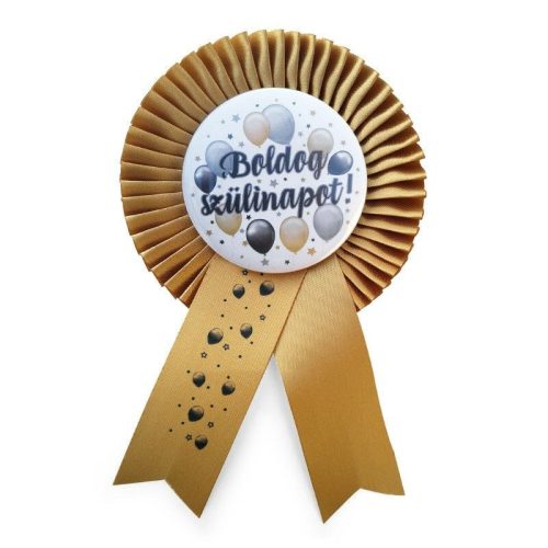 Elegáns arany-fekete szalagos szülinapi kitűző