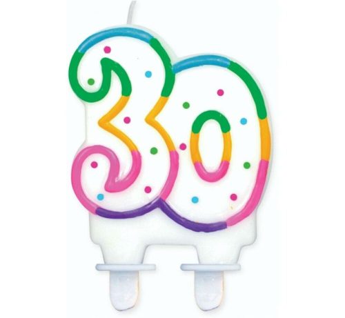 Színes pöttyös 30 szülinapi tortagyertya