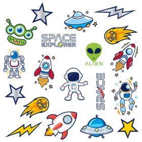 19 db-os űrlényes-űrhajós gyerek tetoválás