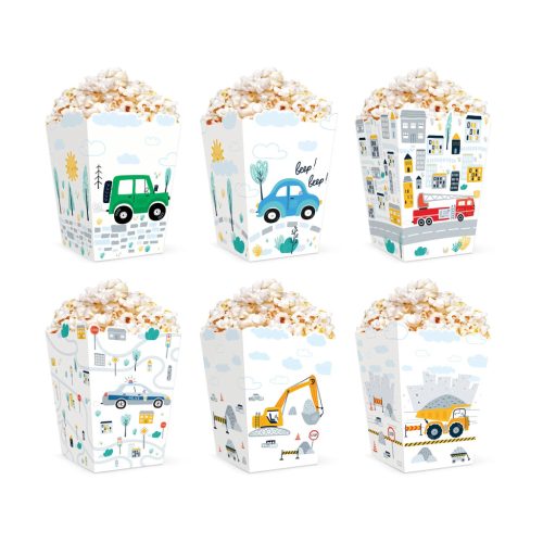 6 db-os autós-munkagépes popcorn doboz