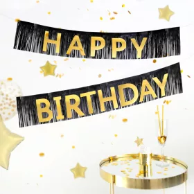 Rojtos fekete-arany happy birthday felirat