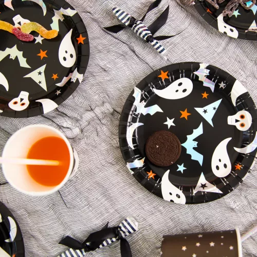Fekete halloween mintás tányér 6 db