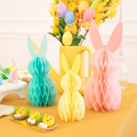 Pasztell színes méhsejt papír nyuszis asztaldísz 3 db