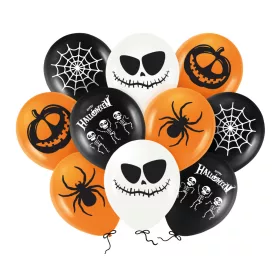 Fekete-narancs-fehér halloween mintás lufi szett 10 db