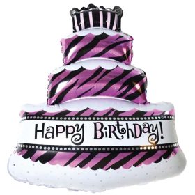 Fekete-lila mintás szülinapi torta fólia lufi