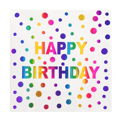 Színes pöttyös happy birthday szalvéta 10 db