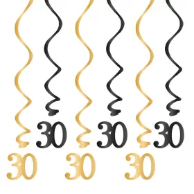 Arany-fekete 30 szülinapi függő dekoráció 6 db