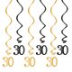 Arany-fekete 30 szülinapi függő dekoráció 6 db