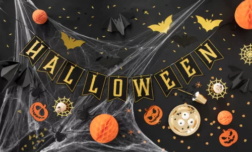 Fekete-arany happy halloween felirat