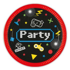 Fekete gamer papír tányér 8 db