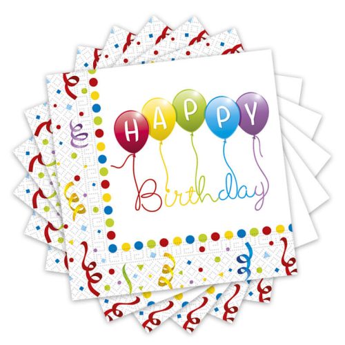 Színes lufis happy birthday szalvéta