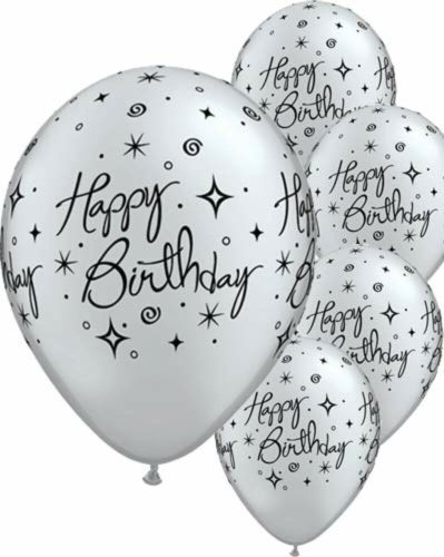 Ezüst csillagos happy birthday lufi 6 db
