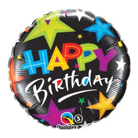 Fekete színes csillagos szülinapi fólia lufi