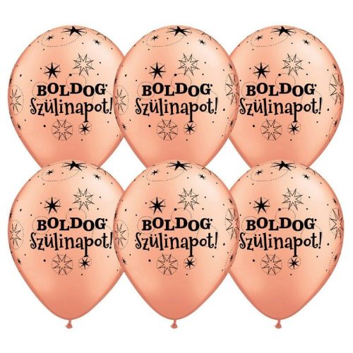 Csillagos rose gold boldog szülinapot lufi 6 db