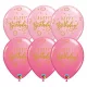 Rózsaszín-arany happy birthday latex lufi 6 db