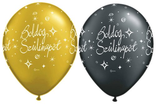 Arany és fekete boldog szülinapot latex lufi 2 db