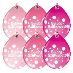   Rózsaszín színvilágú pöttyös boldog szülinapot levegős lufi 6 db