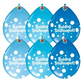   Kék színvilágú pöttyös boldog szülinapot levegős lufi 6 db