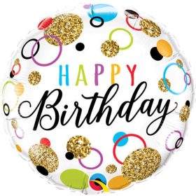 Arany és színes pöttyös szülinapi fólia lufi