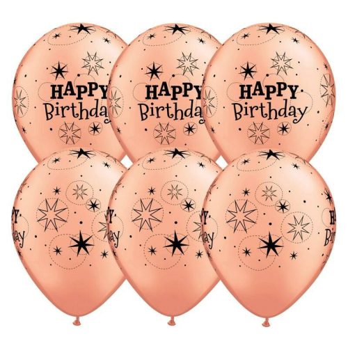 Fekete csillagos rose gold happy birthday lufi 6 db