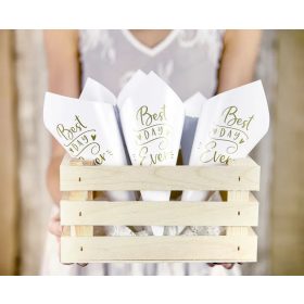 Fehér-arany papír konfetti tölcsér 10 db