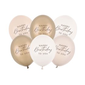 6 db-os bézs színvilágú happy birthday lufi szett
