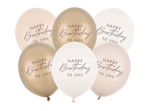 6 db-os bézs színvilágú happy birthday lufi szett