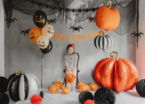 Vegyes színű halloween tök arcos lufi szett 6 db