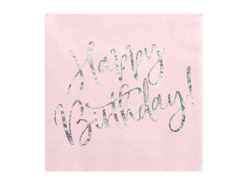 Rózsaszín-ezüst happy birthday szalvéta 20 db