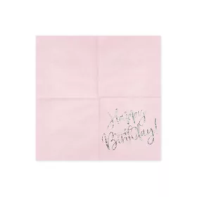 Rózsaszín-ezüst happy birthday szalvéta 20 db