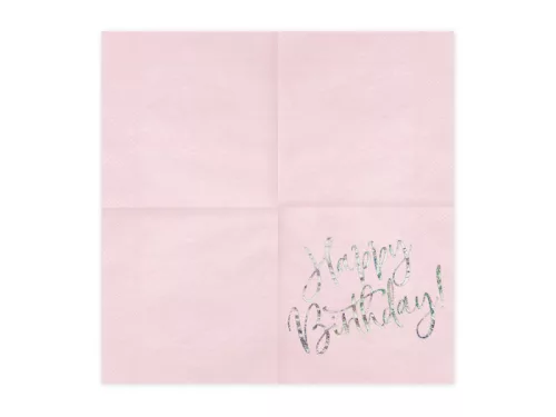 Rózsaszín-ezüst happy birthday szalvéta 20 db