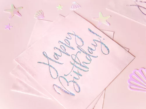 Rózsaszín-ezüst happy birthday szalvéta 20 db