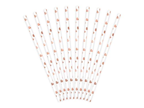 Rose gold szivecskés papír szívószál 10 db