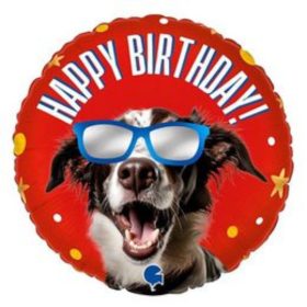 Szemüveges kutya piros szülinapi fólia lufi