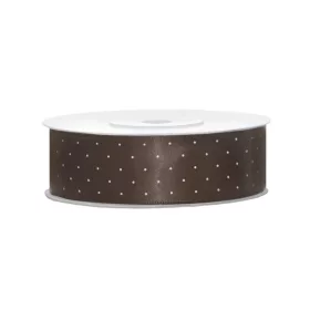 Fehér pöttyös barna szatén szalag 25 mm