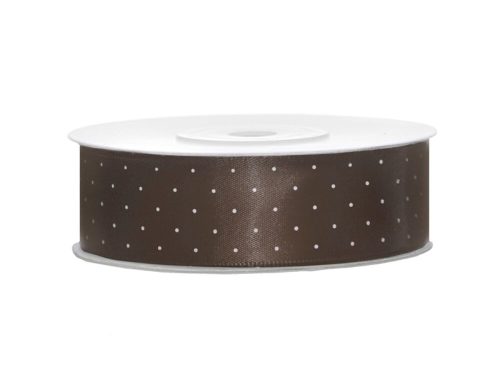 Fehér pöttyös barna szatén szalag 25 mm