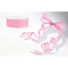 Rózsaszín szatén szélű organza szalag 25m