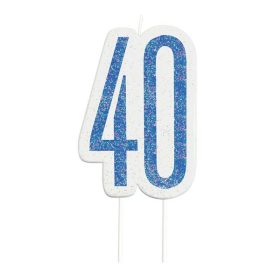 Kék csillámos 40 szülinapi számos tortagyertya