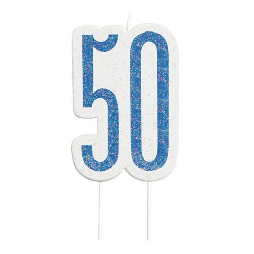 Kék csillámos 50 szülinapi számos tortagyertya
