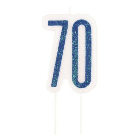 Kék csillámos 70 szülinapi számos tortagyertya